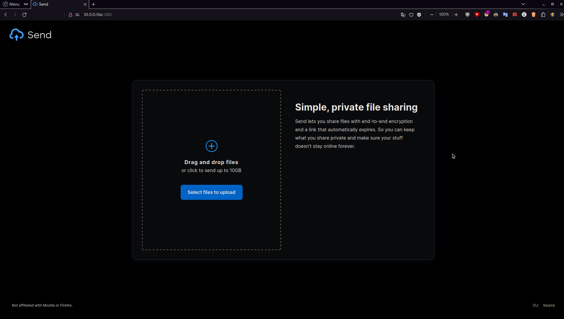 Screenshot my firefox-send instance