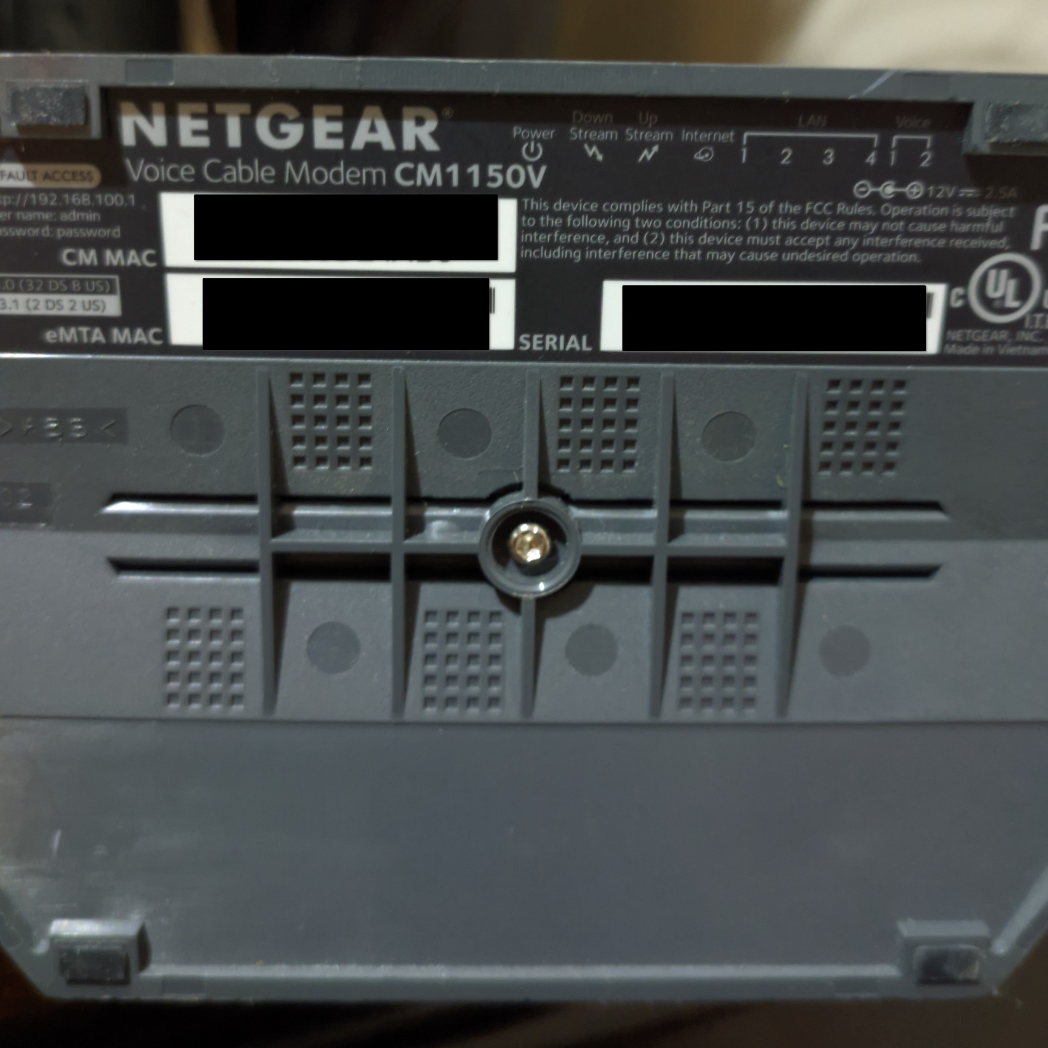 Bottom of Modem